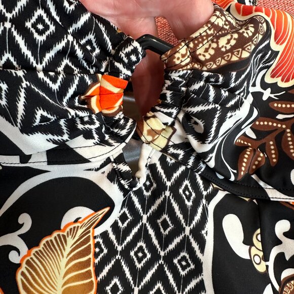 Women's Swim Dress in Floral Print, Black, Orange, White Size 8 - Picture 2 of 5